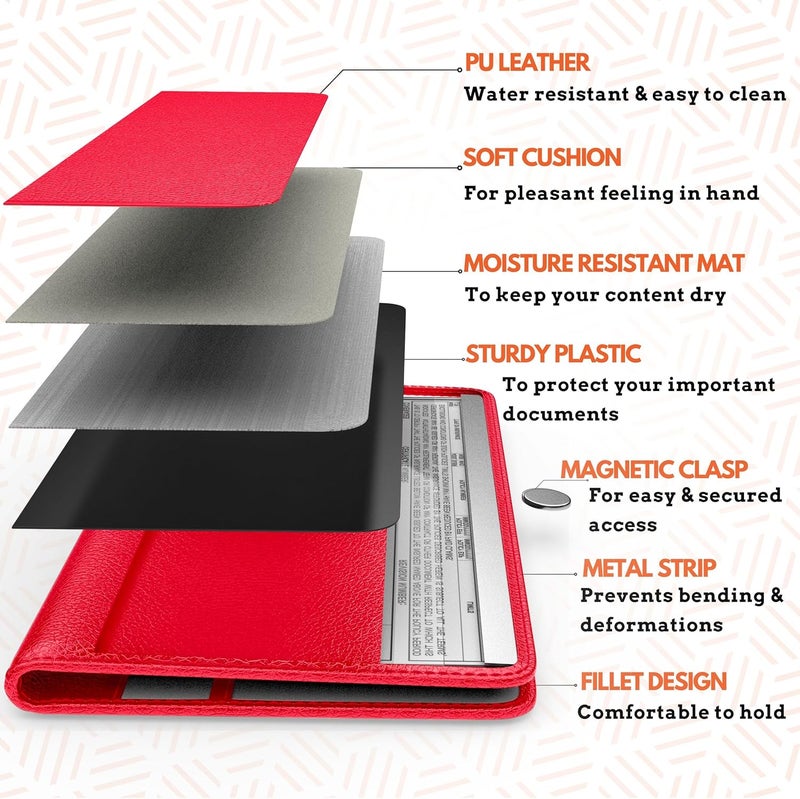 MOTO4X Red Magnetic Shut Premium PU Leather Insurance and Registration Holder, Glove Box Organizer for Car, Stylish Car Accessories, Organize Vehicle Documents with flair, Size 9.5 in x 5.1 in - Image 4